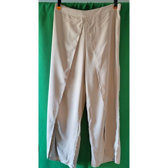Wide Leg Split Palazzo Flowy Loose Elastic Waist Khaki Pants Sz XXL - Picture 3 of 6